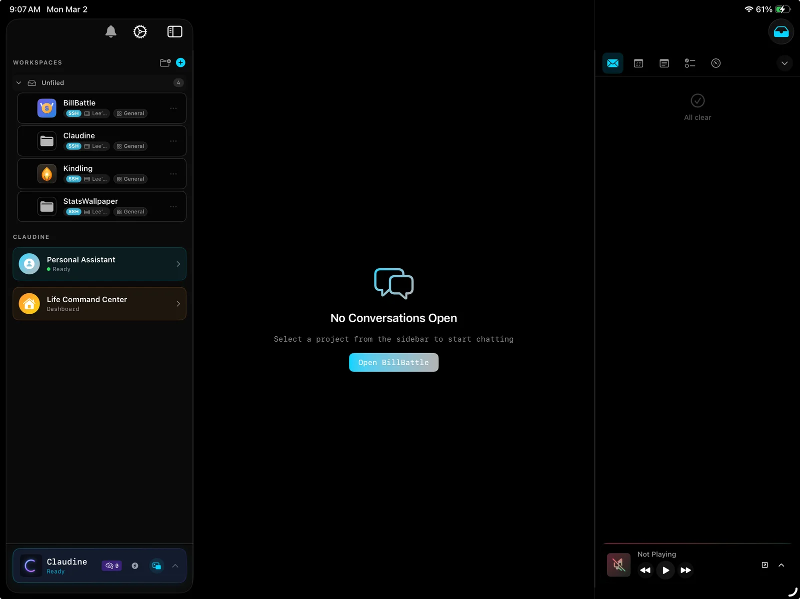 Claudine on iPad — one surface for work and life