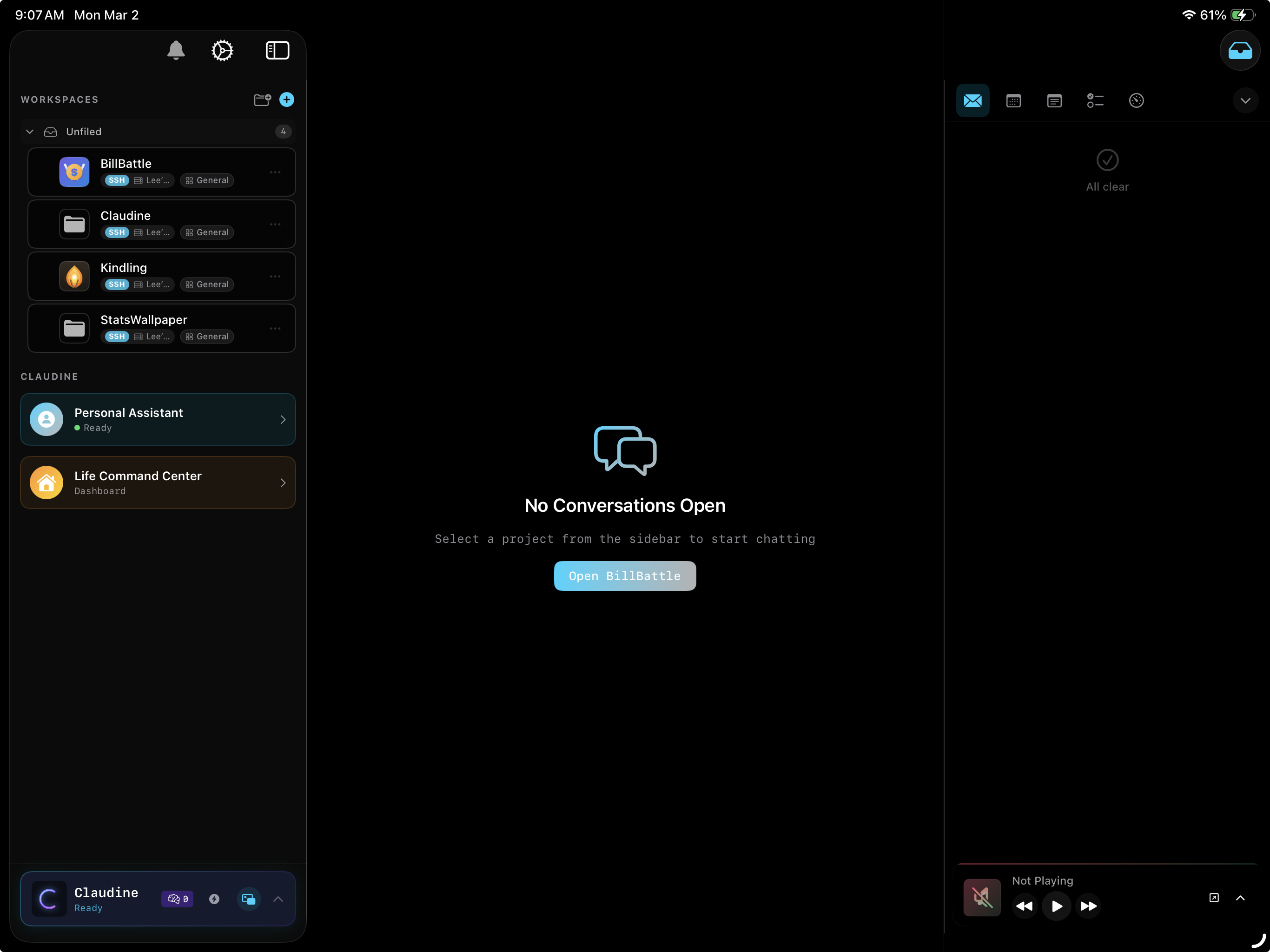 Claudine on iPad — real-time project sync with Mac